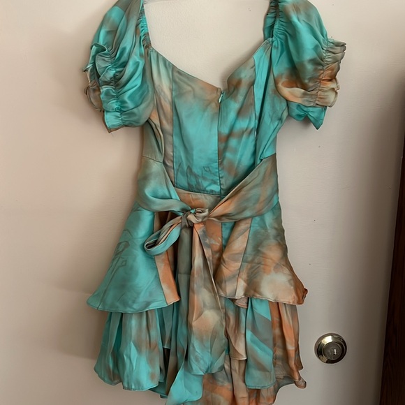 Tie Dye Layered Romper Seafoam Green and Orange Sherbert Side Small romper dress - Picture 4 of 5